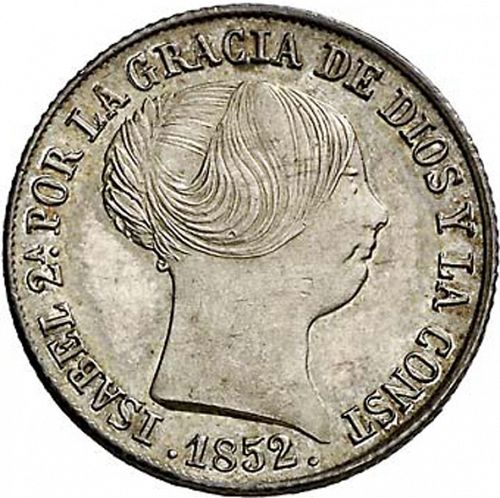 4 Reales Obverse Image minted in SPAIN in 1852 (1849-64  -  ISABEL II - Decimal Coinage)  - The Coin Database
