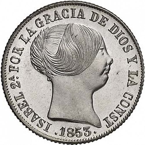 4 Reales Obverse Image minted in SPAIN in 1853 (1849-64  -  ISABEL II - Decimal Coinage)  - The Coin Database