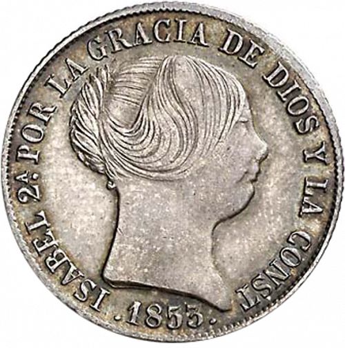4 Reales Obverse Image minted in SPAIN in 1853 (1849-64  -  ISABEL II - Decimal Coinage)  - The Coin Database