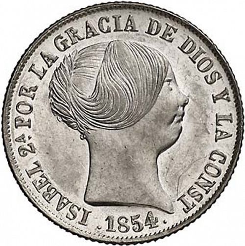 4 Reales Obverse Image minted in SPAIN in 1854 (1849-64  -  ISABEL II - Decimal Coinage)  - The Coin Database