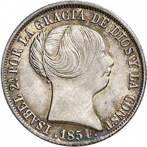 4 Reales Obverse Image minted in SPAIN in 1854 (1849-64  -  ISABEL II - Decimal Coinage)  - The Coin Database