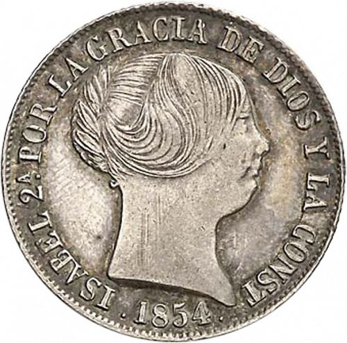 4 Reales Obverse Image minted in SPAIN in 1854 (1849-64  -  ISABEL II - Decimal Coinage)  - The Coin Database