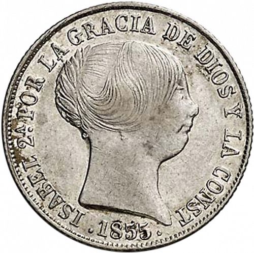 4 Reales Obverse Image minted in SPAIN in 1855 (1849-64  -  ISABEL II - Decimal Coinage)  - The Coin Database