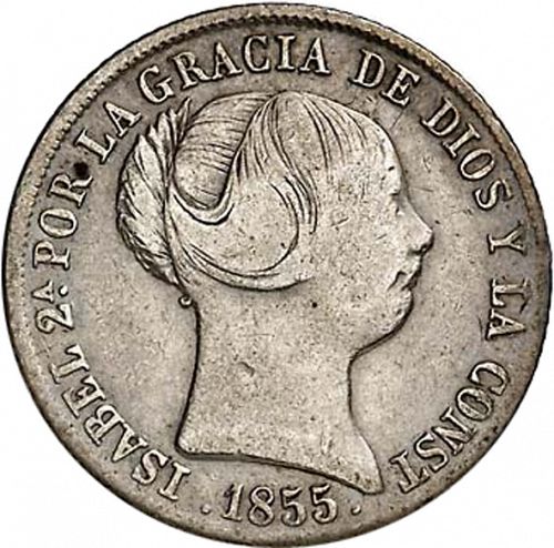4 Reales Obverse Image minted in SPAIN in 1855 (1849-64  -  ISABEL II - Decimal Coinage)  - The Coin Database