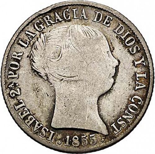 4 Reales Obverse Image minted in SPAIN in 1855 (1849-64  -  ISABEL II - Decimal Coinage)  - The Coin Database