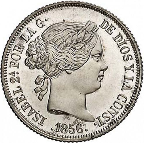 4 Reales Obverse Image minted in SPAIN in 1856 (1849-64  -  ISABEL II - Decimal Coinage)  - The Coin Database