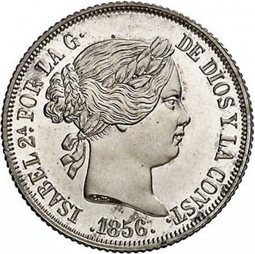 4 Reales Obverse Image minted in SPAIN in 1856 (1849-64  -  ISABEL II - Decimal Coinage)  - The Coin Database