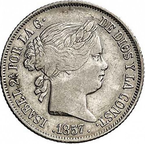 4 Reales Obverse Image minted in SPAIN in 1857 (1849-64  -  ISABEL II - Decimal Coinage)  - The Coin Database