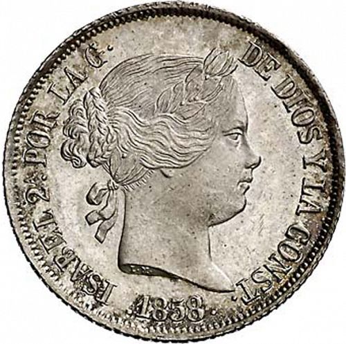 4 Reales Obverse Image minted in SPAIN in 1858 (1849-64  -  ISABEL II - Decimal Coinage)  - The Coin Database