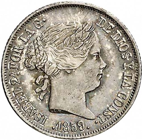 4 Reales Obverse Image minted in SPAIN in 1859 (1849-64  -  ISABEL II - Decimal Coinage)  - The Coin Database