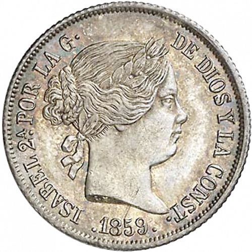 4 Reales Obverse Image minted in SPAIN in 1859 (1849-64  -  ISABEL II - Decimal Coinage)  - The Coin Database