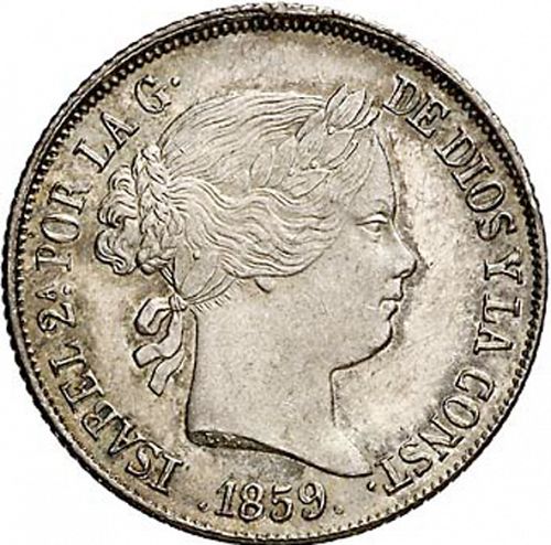 4 Reales Obverse Image minted in SPAIN in 1859 (1849-64  -  ISABEL II - Decimal Coinage)  - The Coin Database