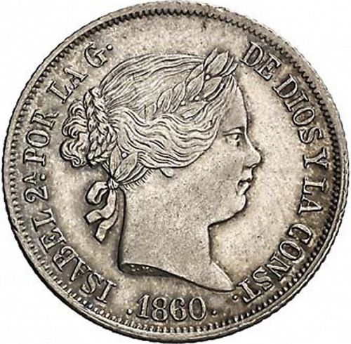 4 Reales Obverse Image minted in SPAIN in 1860 (1849-64  -  ISABEL II - Decimal Coinage)  - The Coin Database