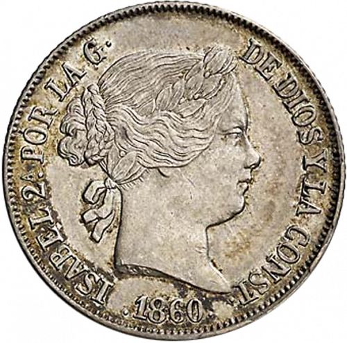 4 Reales Obverse Image minted in SPAIN in 1860 (1849-64  -  ISABEL II - Decimal Coinage)  - The Coin Database
