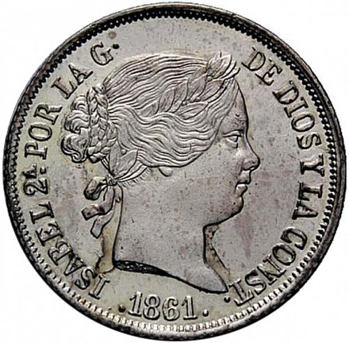 4 Reales Obverse Image minted in SPAIN in 1861 (1849-64  -  ISABEL II - Decimal Coinage)  - The Coin Database