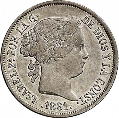 4 Reales Obverse Image minted in SPAIN in 1861 (1849-64  -  ISABEL II - Decimal Coinage)  - The Coin Database