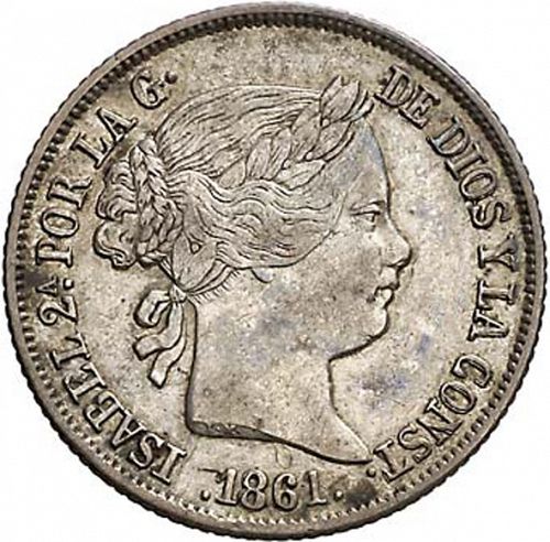 4 Reales Obverse Image minted in SPAIN in 1861 (1849-64  -  ISABEL II - Decimal Coinage)  - The Coin Database