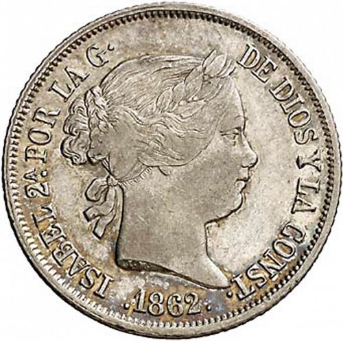 4 Reales Obverse Image minted in SPAIN in 1862 (1849-64  -  ISABEL II - Decimal Coinage)  - The Coin Database