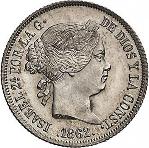4 Reales Obverse Image minted in SPAIN in 1862 (1849-64  -  ISABEL II - Decimal Coinage)  - The Coin Database