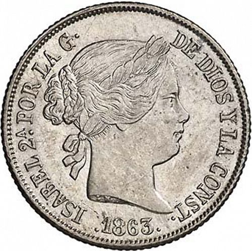 4 Reales Obverse Image minted in SPAIN in 1863 (1849-64  -  ISABEL II - Decimal Coinage)  - The Coin Database
