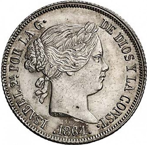 4 Reales Obverse Image minted in SPAIN in 1864 (1849-64  -  ISABEL II - Decimal Coinage)  - The Coin Database