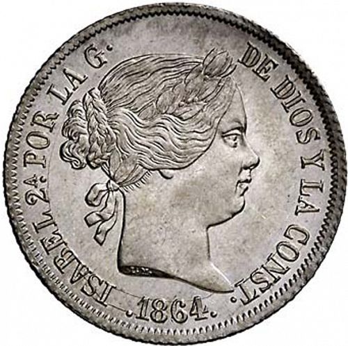 4 Reales Obverse Image minted in SPAIN in 1864 (1849-64  -  ISABEL II - Decimal Coinage)  - The Coin Database