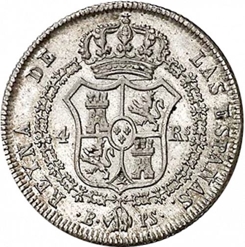 4 Reales Reverse Image minted in SPAIN in 1837PS (1833-48  -  ISABEL II)  - The Coin Database