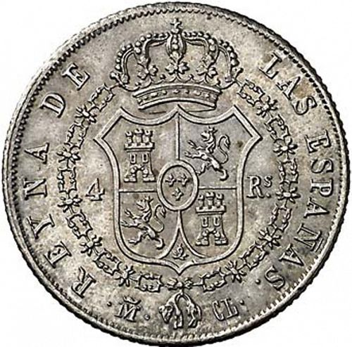 4 Reales Reverse Image minted in SPAIN in 1838CL (1833-48  -  ISABEL II)  - The Coin Database