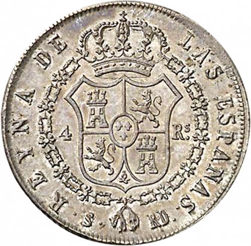 4 Reales Reverse Image minted in SPAIN in 1838RD (1833-48  -  ISABEL II)  - The Coin Database