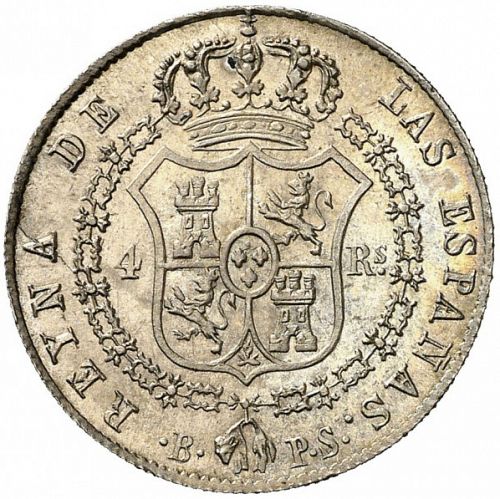 4 Reales Reverse Image minted in SPAIN in 1839PS (1833-48  -  ISABEL II)  - The Coin Database