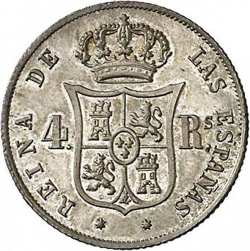 4 Reales Reverse Image minted in SPAIN in 1852 (1849-64  -  ISABEL II - Decimal Coinage)  - The Coin Database