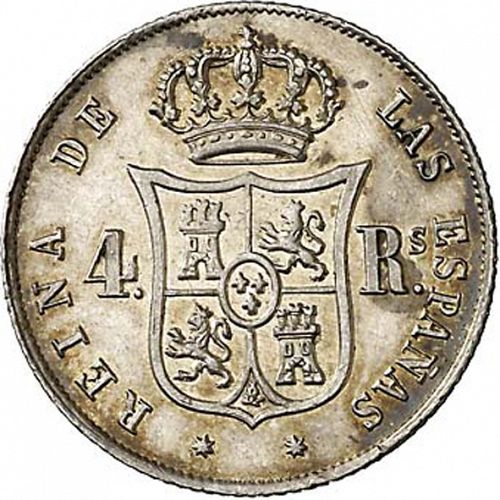 4 Reales Reverse Image minted in SPAIN in 1853 (1849-64  -  ISABEL II - Decimal Coinage)  - The Coin Database