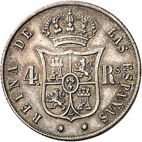 4 Reales Reverse Image minted in SPAIN in 1854 (1849-64  -  ISABEL II - Decimal Coinage)  - The Coin Database