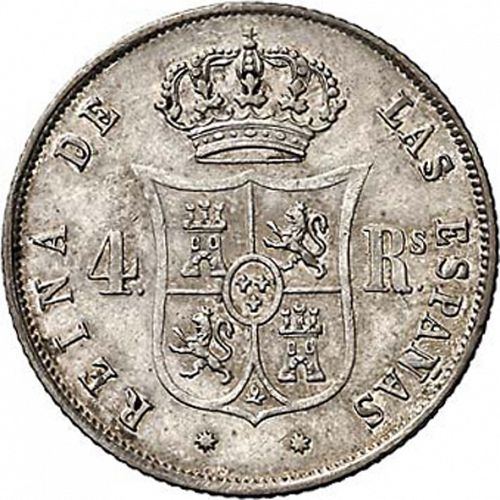 4 Reales Reverse Image minted in SPAIN in 1855 (1849-64  -  ISABEL II - Decimal Coinage)  - The Coin Database