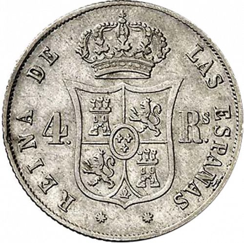 4 Reales Reverse Image minted in SPAIN in 1857 (1849-64  -  ISABEL II - Decimal Coinage)  - The Coin Database