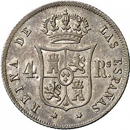 4 Reales Reverse Image minted in SPAIN in 1857 (1849-64  -  ISABEL II - Decimal Coinage)  - The Coin Database