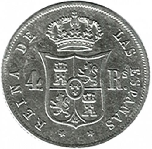 4 Reales Reverse Image minted in SPAIN in 1858 (1849-64  -  ISABEL II - Decimal Coinage)  - The Coin Database