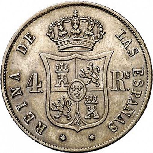 4 Reales Reverse Image minted in SPAIN in 1860 (1849-64  -  ISABEL II - Decimal Coinage)  - The Coin Database