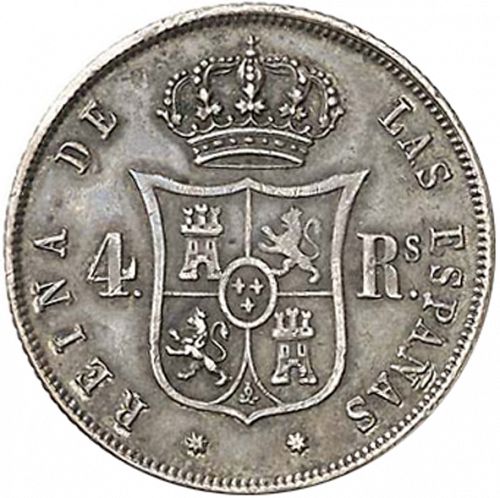 4 Reales Reverse Image minted in SPAIN in 1864 (1849-64  -  ISABEL II - Decimal Coinage)  - The Coin Database