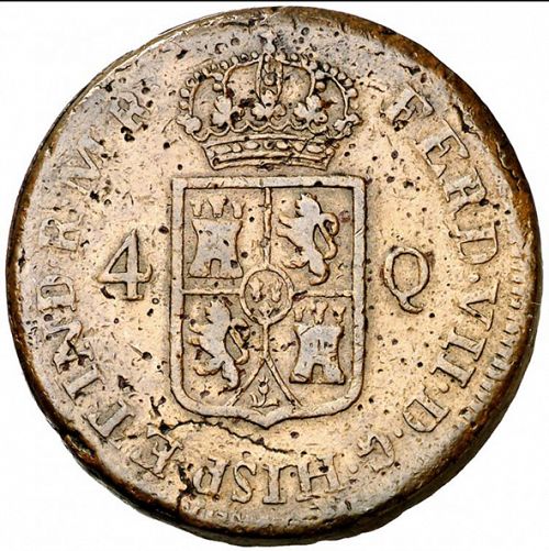 4 Quartos Obverse Image minted in SPAIN in 1834 (1808-33  -  FERNANDO VII - Local coinage)  - The Coin Database