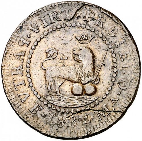 4 Quartos Reverse Image minted in SPAIN in 1834 (1808-33  -  FERNANDO VII - Local coinage)  - The Coin Database