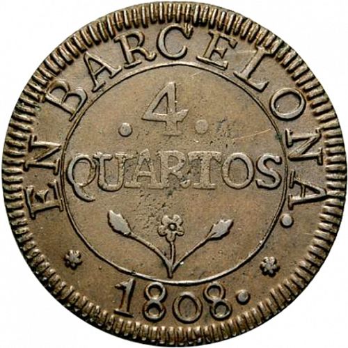 4 Cuartos Reverse Image minted in SPAIN in 1808 (1808-13  -  JOSE NAPOLEON - Barcelona)  - The Coin Database