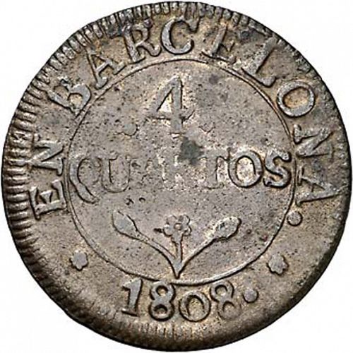 4 Cuartos Reverse Image minted in SPAIN in 1808 (1808-13  -  JOSE NAPOLEON - Barcelona)  - The Coin Database