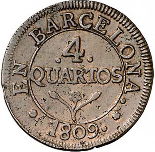 4 Cuartos Reverse Image minted in SPAIN in 1809 (1808-13  -  JOSE NAPOLEON - Barcelona)  - The Coin Database
