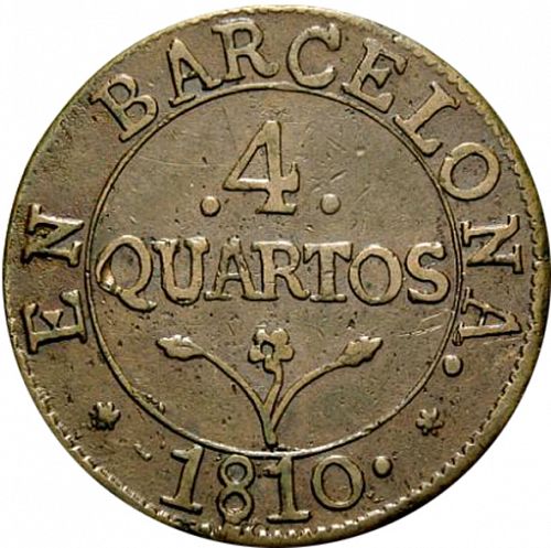 4 Cuartos Reverse Image minted in SPAIN in 1810 (1808-13  -  JOSE NAPOLEON - Barcelona)  - The Coin Database