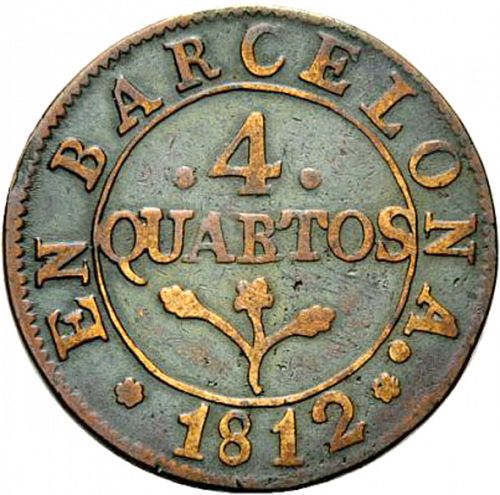 4 Cuartos Reverse Image minted in SPAIN in 1812 (1808-13  -  JOSE NAPOLEON - Barcelona)  - The Coin Database