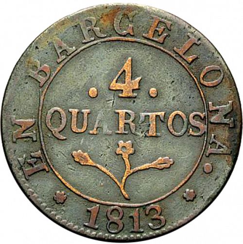 4 Cuartos Reverse Image minted in SPAIN in 1813 (1808-13  -  JOSE NAPOLEON - Barcelona)  - The Coin Database
