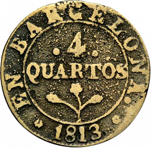 4 Cuartos Reverse Image minted in SPAIN in 1813 (1808-13  -  JOSE NAPOLEON - Barcelona)  - The Coin Database