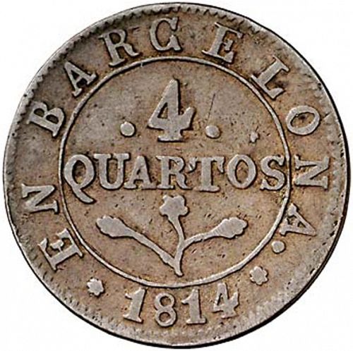4 Cuartos Reverse Image minted in SPAIN in 1814 (1808-13  -  JOSE NAPOLEON - Barcelona)  - The Coin Database