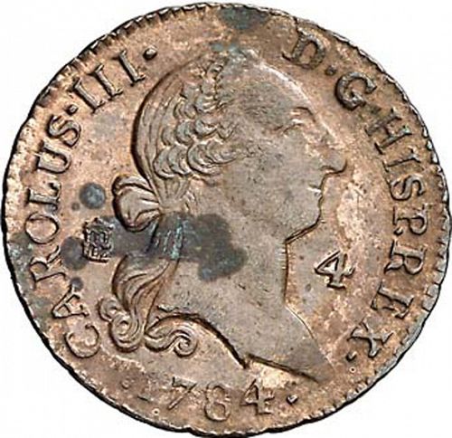 4 Maravedies Obverse Image minted in SPAIN in 1784 (1759-88  -  CARLOS III)  - The Coin Database